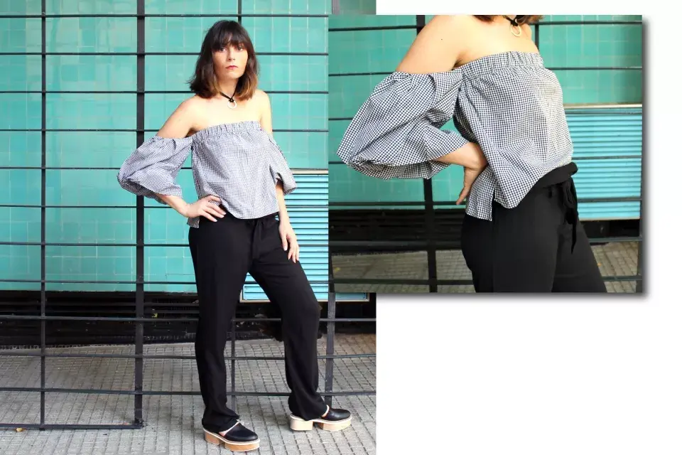 Blusa de Zara / Pantalón de Urke $589 / Zapatos de Gaby Roca $2700 / Collar de LoveLola $215