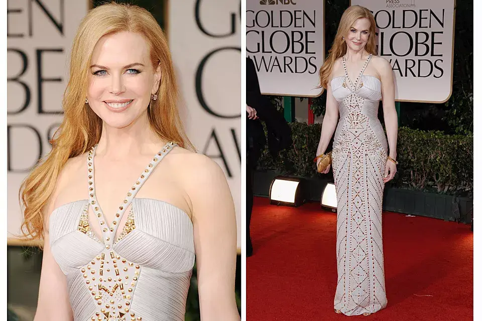 Fiel a los colores claros, Nicole Kidman lució este vestido con tachas de Versace; ¿qué opinan?