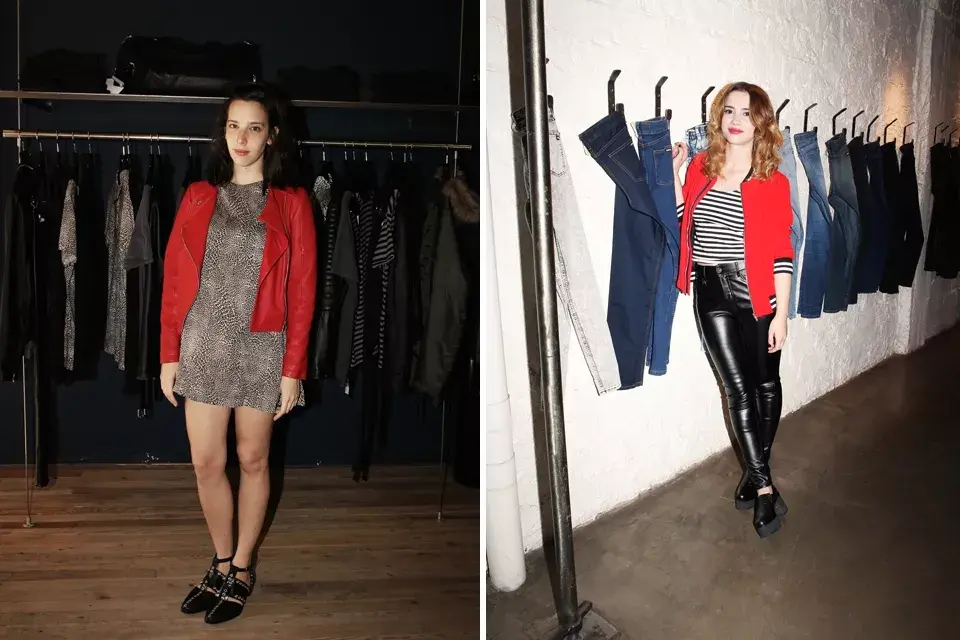 Vera Spinetta y Celeste Cid eligieron el rojo para el mismo evento. Vera combinó su campera con un vestido animal print y Celeste con pantalones de cuero y remera rayada; ¿Qué look te gusta más?