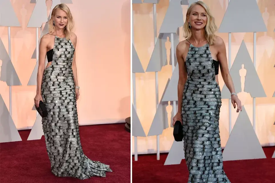 Naomi Watts lució flaquísima y elegante con un ajustado Armani con una especie de top negro por debajo