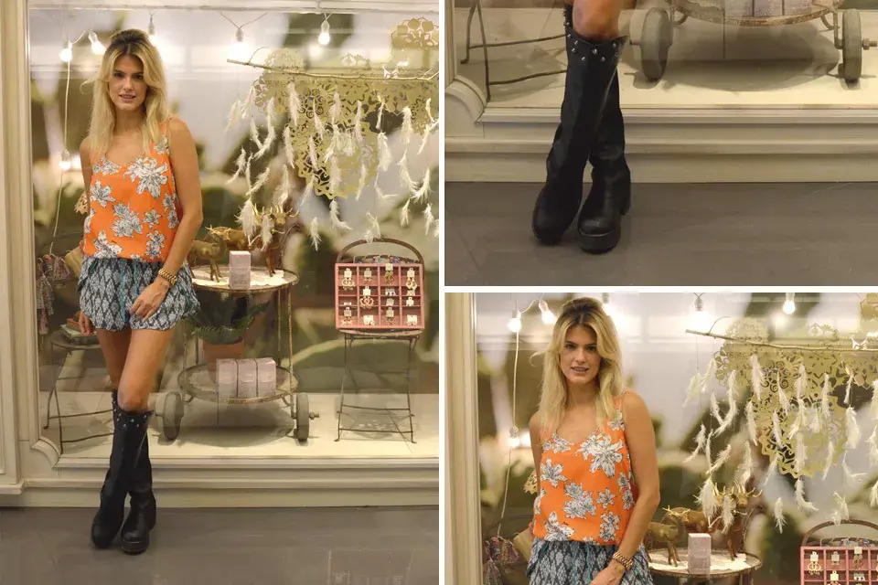 María del Cerro presente en el lanzamiento del primer  primer perfume de India Style; ¿Qué se puso? blusa estampada, mini short y maxi botas