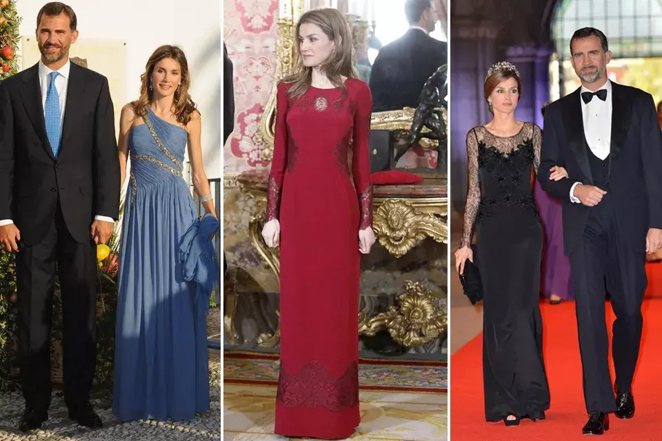 Letizia opta por vestidos largos, no muy ceñidos al cuerpo, pero con bordados, grandes pedrerías y géneros impactantes