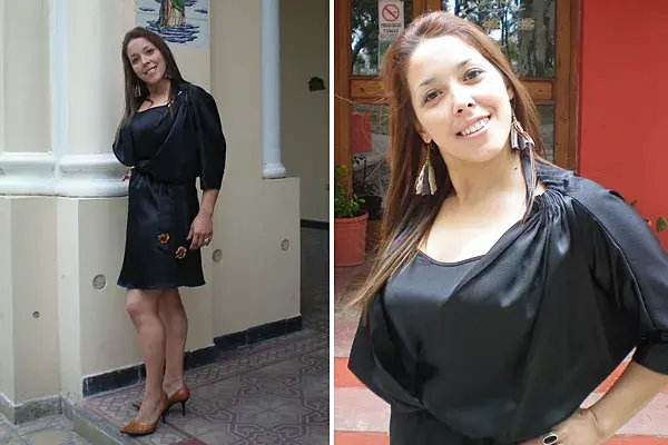 Natalia Albornoz eligió un little black dress de Awada, que combinó con stilettos color suela de Nivel Uno y accesorios de A tu manera