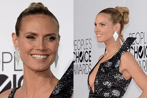 Heidi Klum eligió un peinado recogido, con el pelo bien tirante hacia atrás
