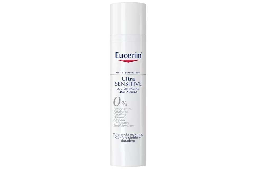 Ultrasensitive loción limpiadora. Calma y alivia la piel hipersensible y propensa al enrojecimiento. Ideal para usar todos los días. ($190, Eucerin).