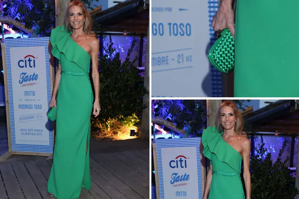 Rosella Della Giovampaola siempre de punta en blanco. La célébrité optó por un vestido largo con maxi volado en el escote y clutch, todo, todo, todo en el mismo tono