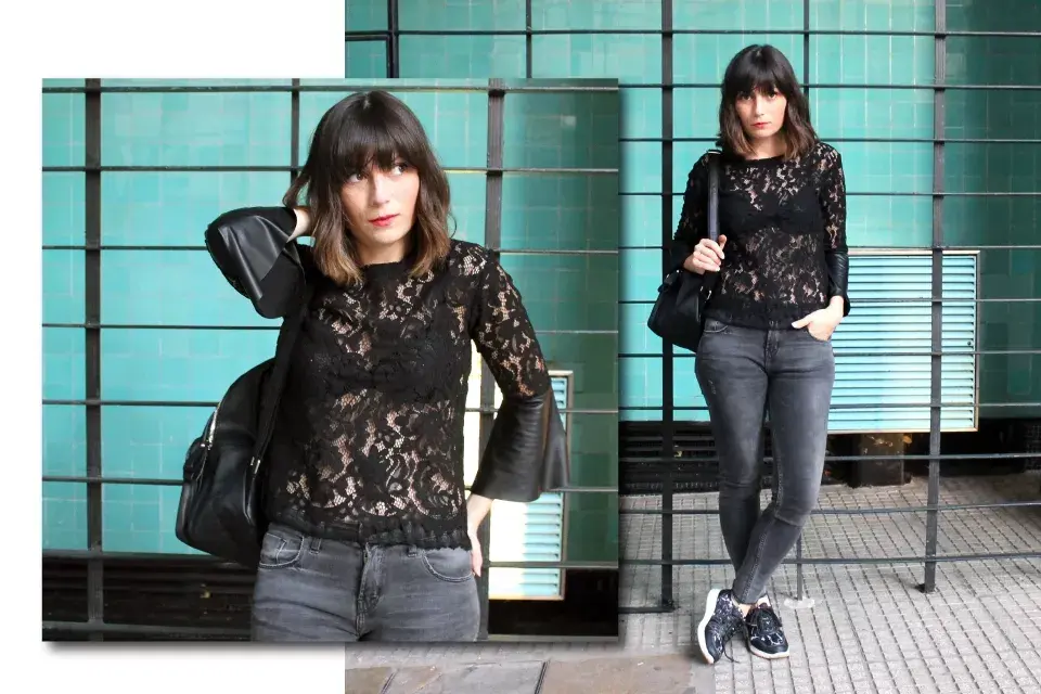 Blusa de Sabrina $599 / Jean de Paula Cahen d''anvers Outlet / Zapatillas de LeUtopik $999 / Mochila de Seki Masami $779 aproximadamente