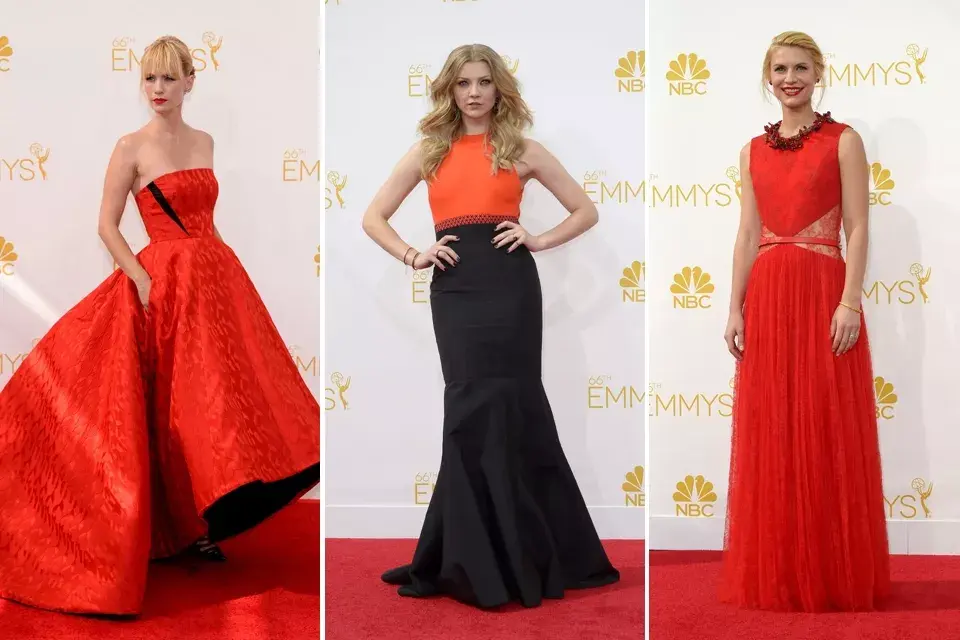 El rojo fue otro de los must de la noche. January Jones con un vestido de Prabal Gurung, Natalie Dormer en rojo y negro, por  J. Mendel, y por último Claire Daines con una propuesta de Riccardo Tisci para Givenchy