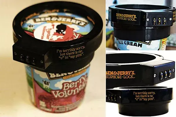 Para todas las que gastan un poquito más y se compran los tarros de helado importado... estos candado son un 10. Ningún hermano, hijo o marido podrán "robarnos" una cucharada sin nuestro permiso