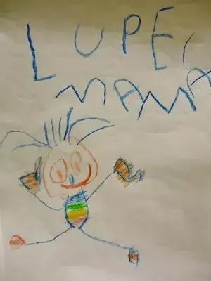 ¡Chúpense esa mandarina! Dibujo y palabras por Lupe (3 años)