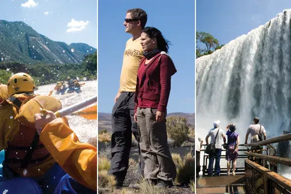 Rafting en Valle de Lerma, Salta; descanso bajo el sol de Malargüe; imponente vista de las Cataratas