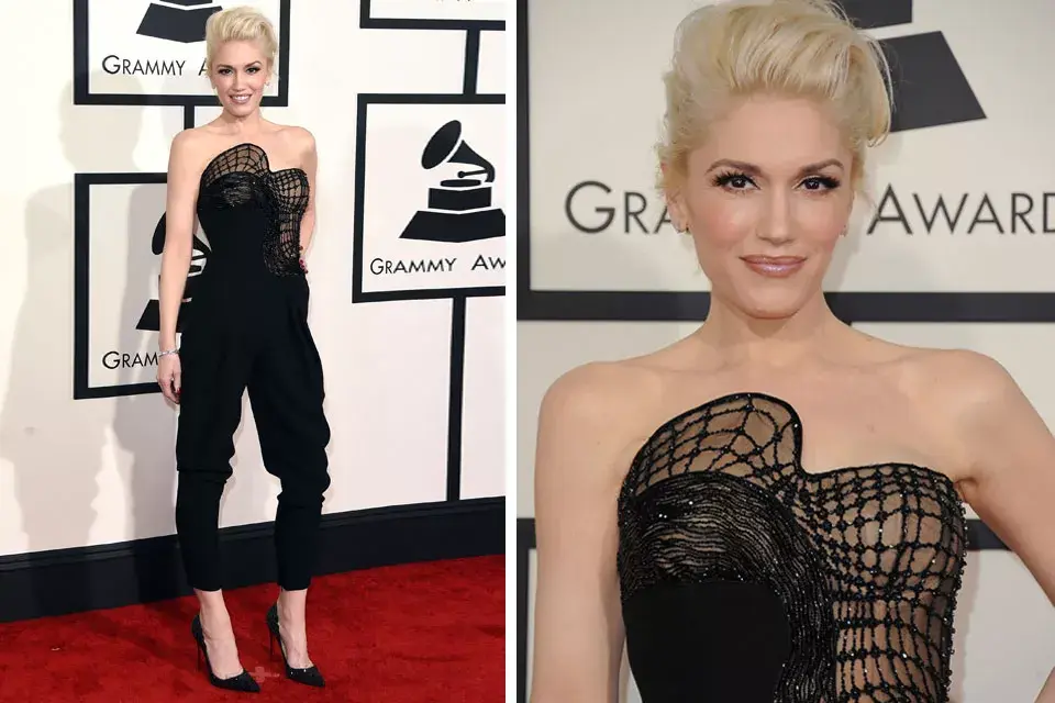Gwen Stefani eligió a Atelier Versace para el evento. El diseño con bustier de inspiración arty dejó biene n claro que la blonda sigue siendo una diosa