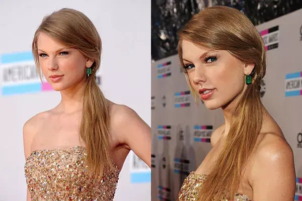 Con el pelo bien lacio, Taylor Swift también elige un peinado hacia un costado