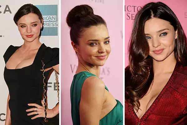 Distintos estilos para Miranda Kerr: un recogido, un rodete y el pelo natural con ondas