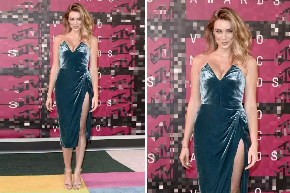 Y por último, Arielle Vandenberg escogió un vestido de terciopelo azul con escote corazón y gran abertura en la falda que dejó a la vista todos sus atributos