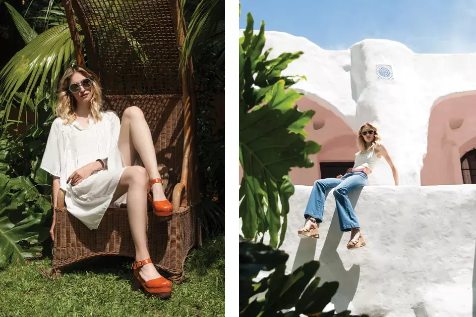 Gafas (infinit, $ 2150), vestido (India Style, $1400), brazalete (Luna Garzón, $980), zapatos (Pepe Cantero, $2990). Gafas (CARLA DI SÍ, $2250), top (Ayres, $428), cinturón (SAIL, $410), jeans (Yagmour, $999), sandalias (Blaquè, $2100).