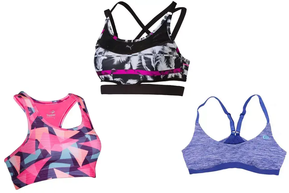 3 top confeccionados con materiales que expulsan el sudor del cuerpo y brindan comodidad $949,(arriba, Puma).Izquierda: $539 (Topper) y derecha: $799, (Rip Curl)