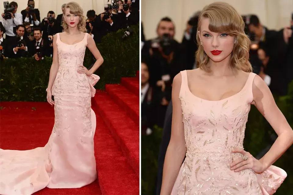 Súper romántica, Taylor Swift llevó un vestido de Oscar de la Renta soñado