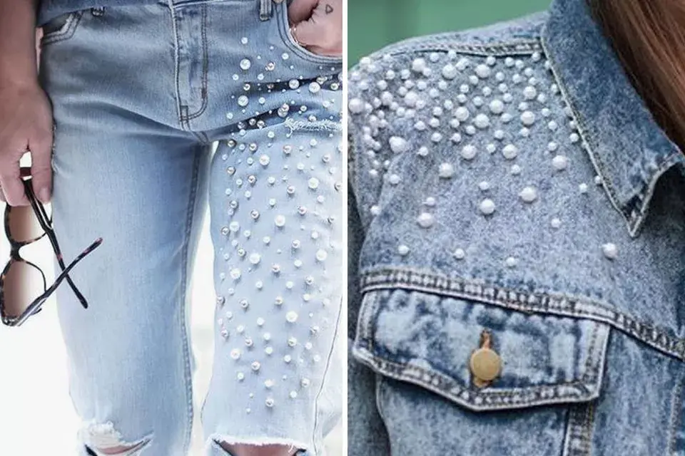 Las perlas se suman a la nueva temporada, en chaquetas y jeans