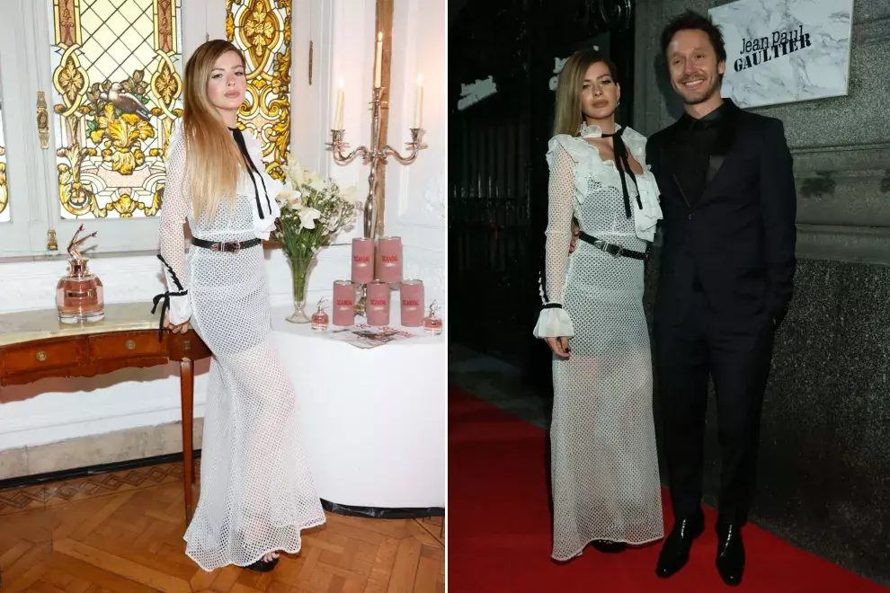 La China Suárez y Benjamín Vicuña, una de las parejas más buscadas del momento, no se perdieron la Scandal Party de Jean Paul Gaultier. Ella llevaba un vestido blanco lleno de volados con lazo al cuello, y él un smoking combinado con camisa negra