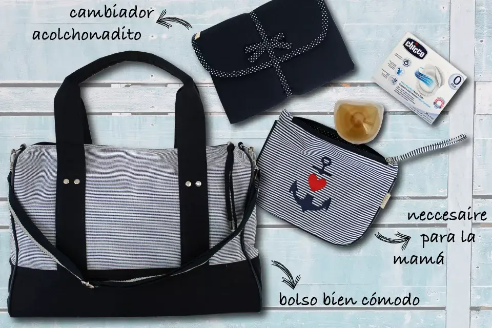 Set Maternal: Bolso + cambiador + necessaire $1650 de Matriona / Pezoneras y protectores mamarios de Chicco