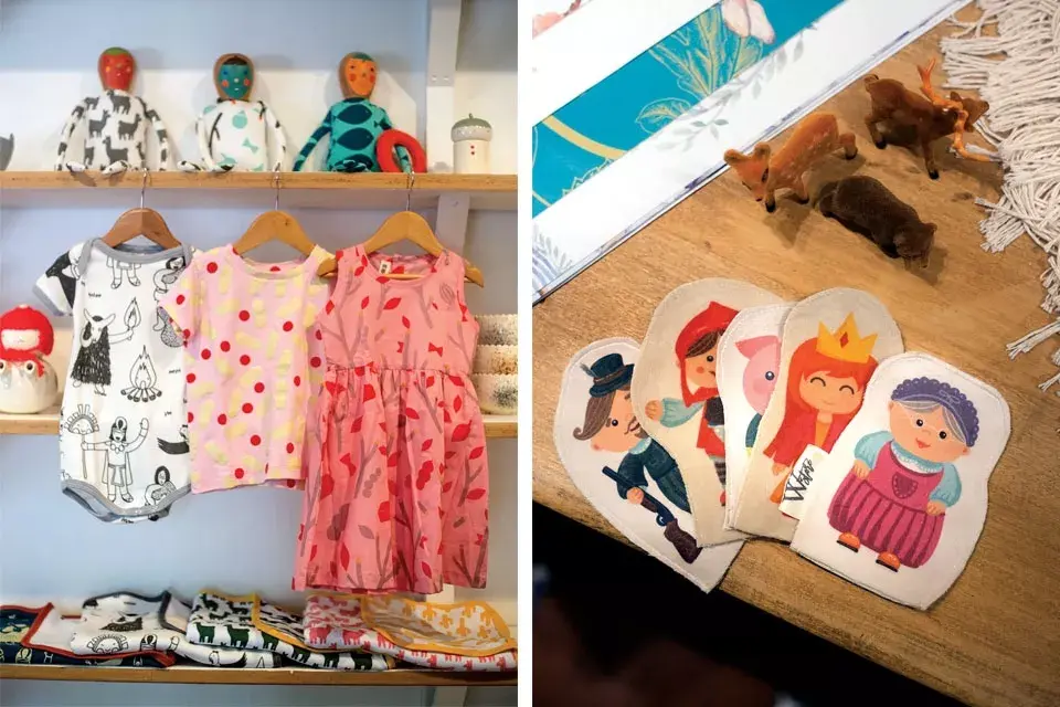 Izquierda: la ropa de bebé de KOm está estampada sobre algodón. Derecha: en Wstore podés personalizar tus diseños