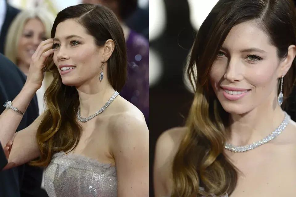 Jessica Biel también lució joyas de Tiffany''s, que acompañaban el tono de su vestido