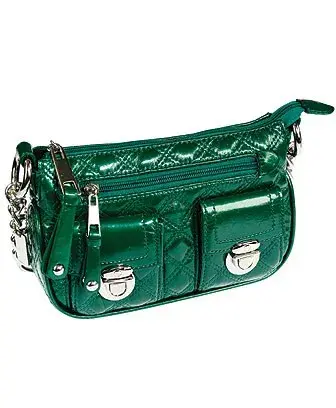 Mini Chanel de cuero charol con bolsillos (Prune, $198)