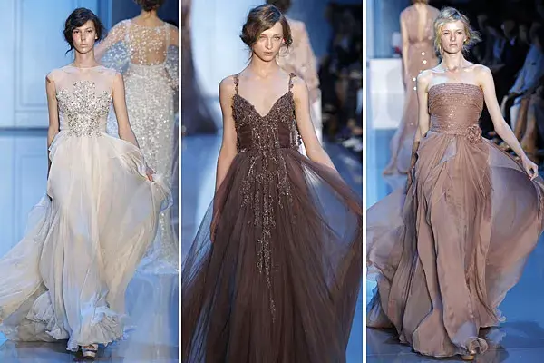 Fiel a su estilo, Elie Saab presentó diseños etéreos, vaporosos y muy románticos en una paleta en la que se destacaron los colores nudes, chocolate, celestes y azul