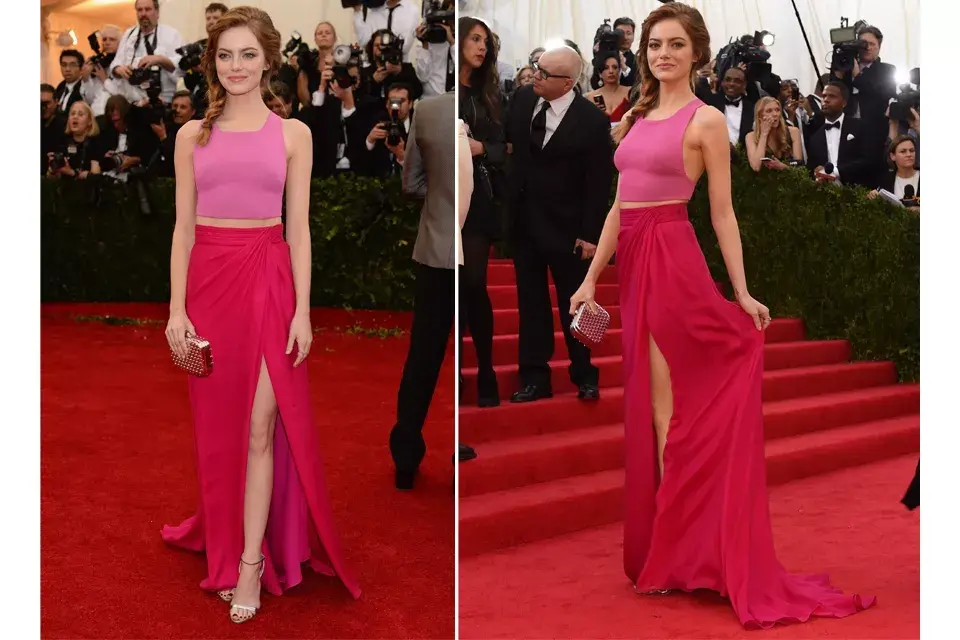 Emma Stone fue otra de las que se sumó a la moda de los crop tops con un looks súper canchero de Thakoon