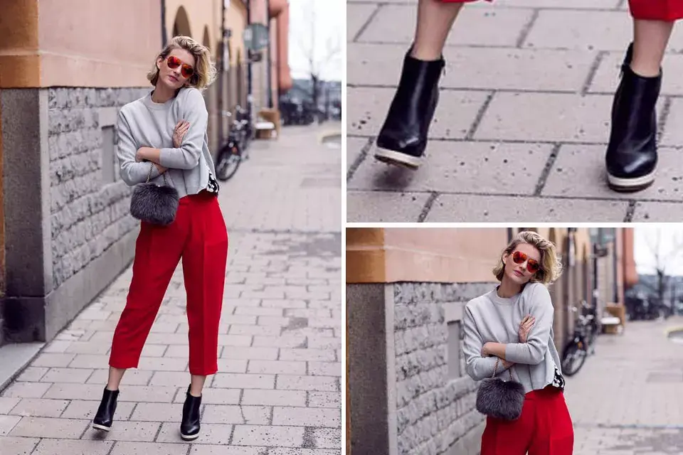 Una versión un poco más al cuerpo, con pinzas y corte midi en color rojo