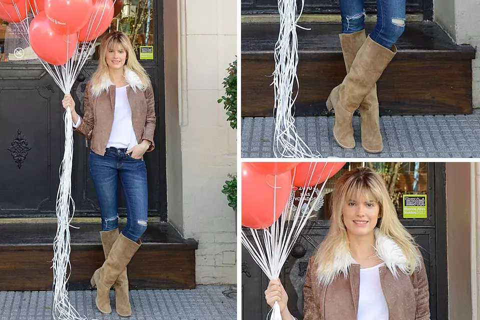 María del Cerro eligió un look bien urbano, con jeans, chaqueta con piel sintética en el cuello y botas altas para ir a la presentación de ´Coca Cola shoes´