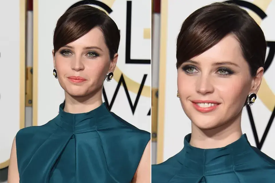 Felicity Jones eligió un recogido con raya al costado. Un poco severo, pero con esa cara ¡todo lo queda bien!