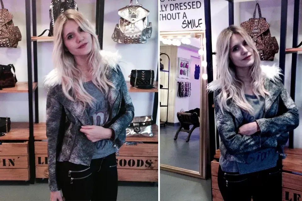 Mica Tinelli fue a conocer el showroom de Cloetas. Nos encanta esa camperita desgastada con pelo en el cuello