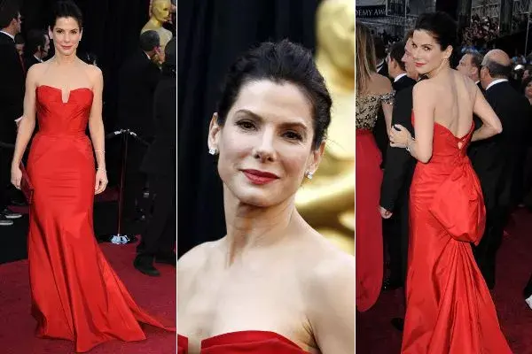 Sandra Bullock en los Oscar, con un diseño de Vera Wang en rojo (¡impactante!)