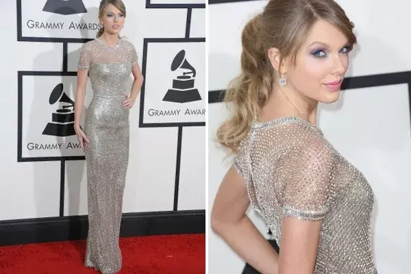 Taylor Swift, espectacular como siempre, optó por un diseño en color plateado de Gucci Premiére