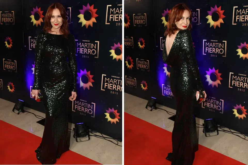 Matilda Blanco optó por un vestido en color verde inglés hecho íntegramente en paillettes, firmado por Badgley Mischka que se trajo de su último viaje a Nueva York