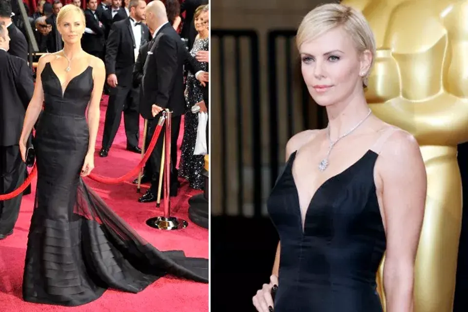 El imponente Dior negro y escotado de Charlize Theron en los Oscars 2014