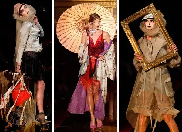 Siempre teatral, John Galliano se jugó por la superposición de prendas y volumenes