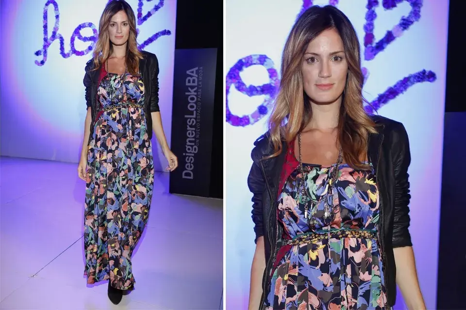 Paula Chaves fue a conocer la nueva colección de Holi en Designers Look BA con un maxivestido estampado y camperita de cuero. ¿Qué te parece?