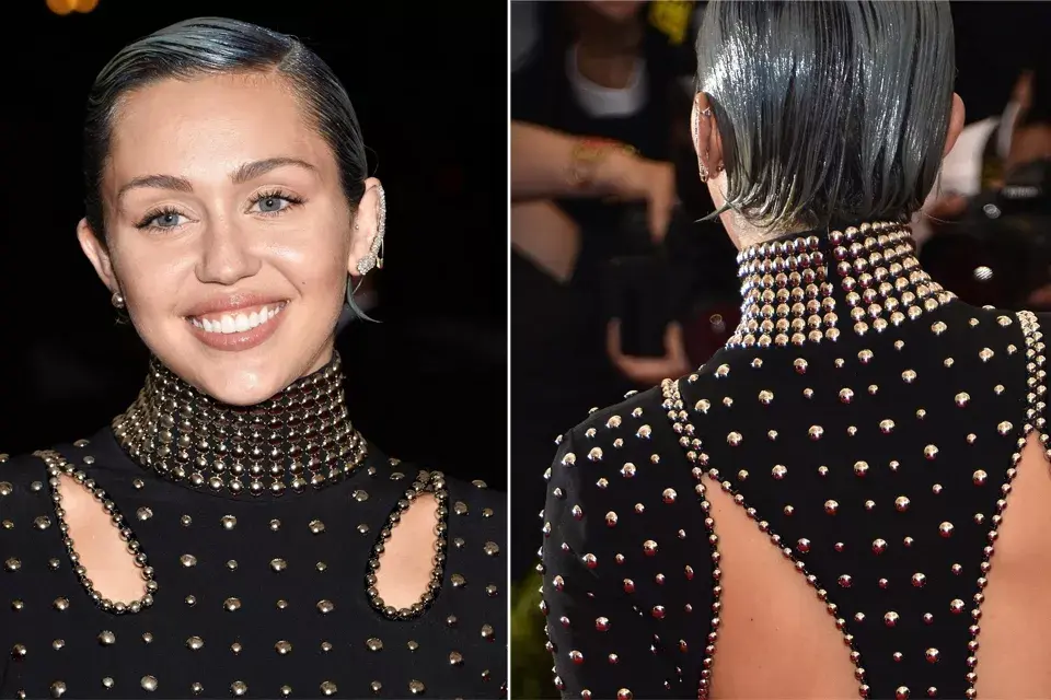 Miley Cirus se quedó en la consigna de hace un par de años y fue con un look bien punk, que hubiese sido acertado en 2013, pero esta vez, desaprobada