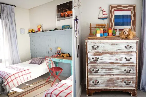 DIY: Ana le dio un efecto decapé a la cómoda. Primero, la pintó de blanco; después, la lijó por partes y le dio un acabado con betún de judea. ¡divina!