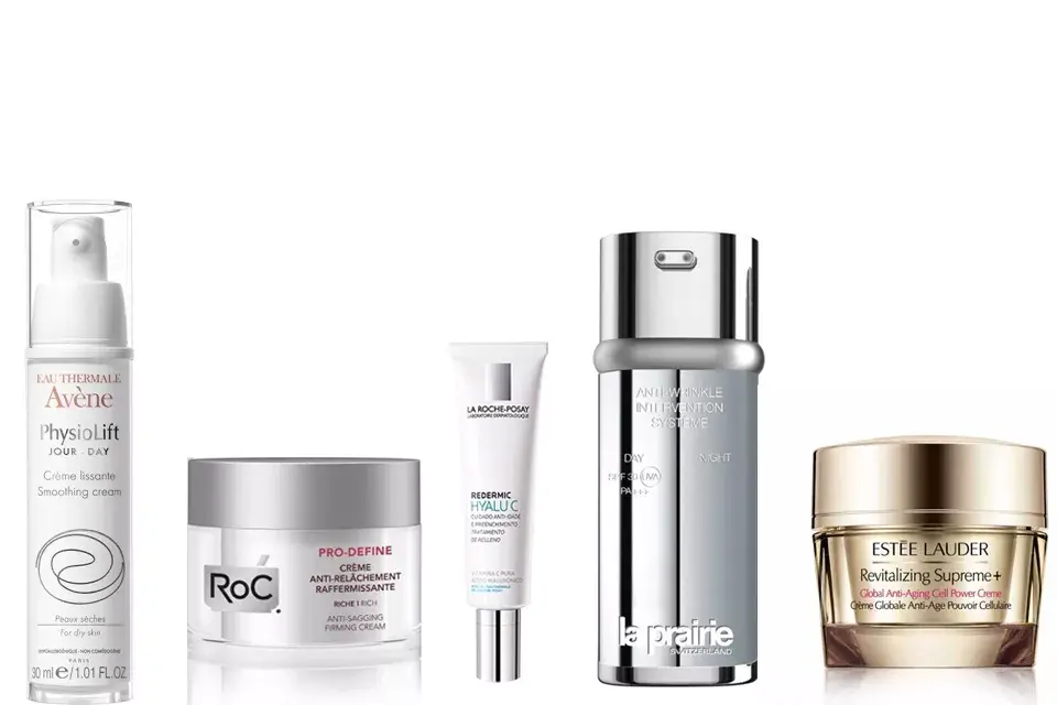 Physiolit, crema de día (Avene), Pre-define (ROC), Hyaluc C (La Roche- Posay)Line interception, día y noche en dos tubos (La Prairie),Hidratante Revitalizing Supreme (Estée Lauder )