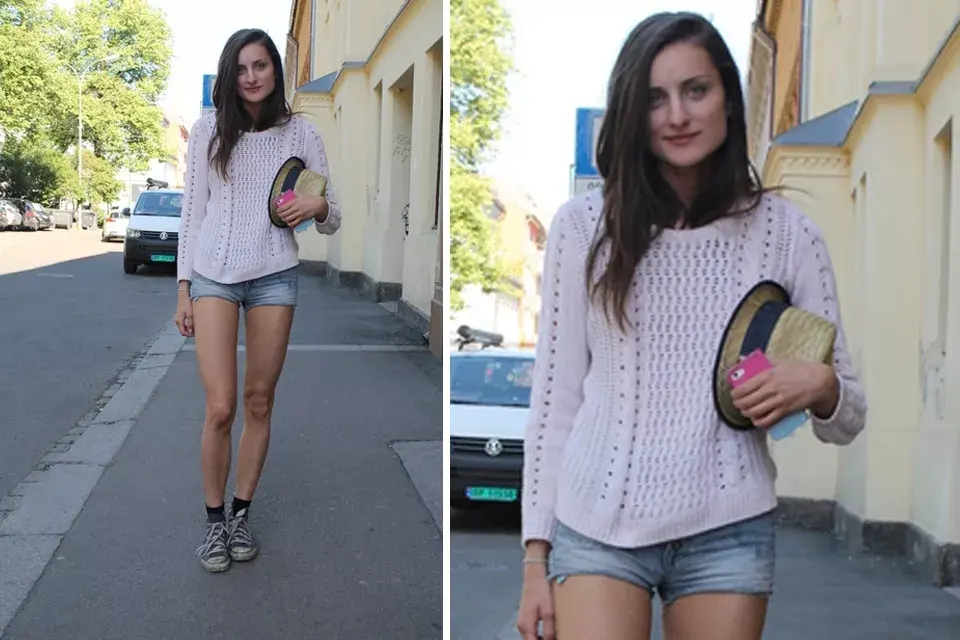 ¡Qué piernas! Esta chica las aprovecha con microshorts y se lleva el sombrero para cuidarse del sol