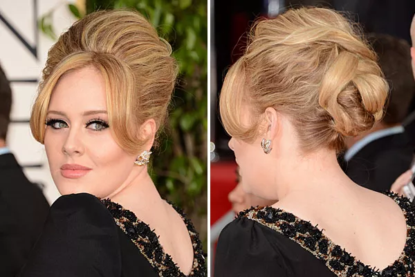 Adele eligió un recogido con un batido en la parte superior de la cabeza