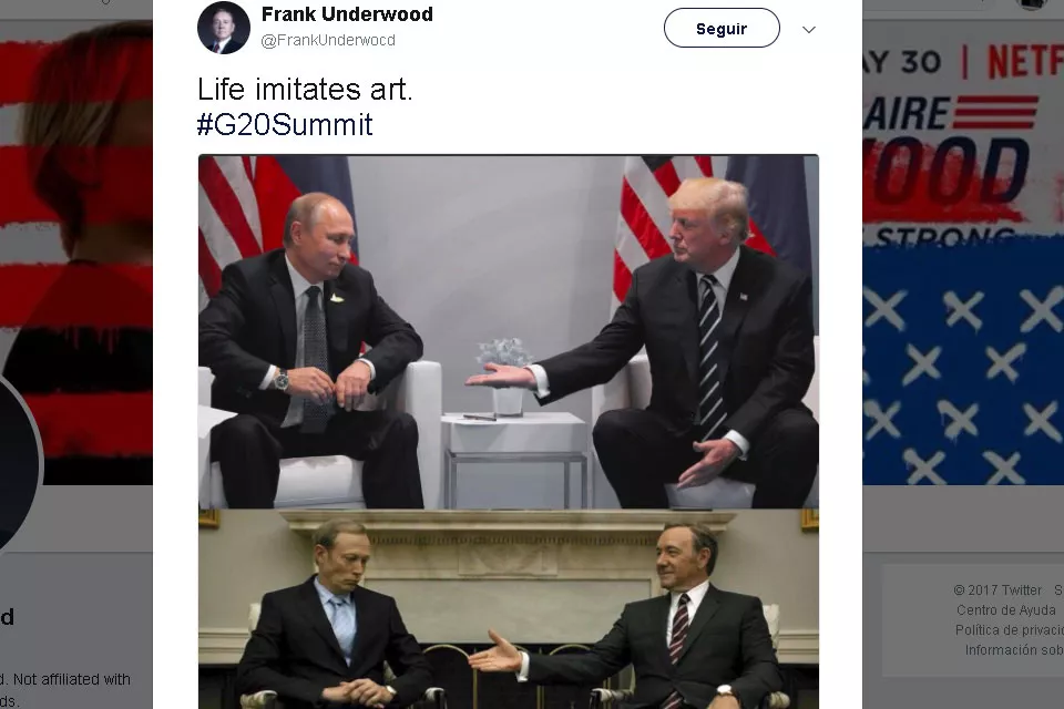 El saludo de Trump y Putin en el reciente G20 fue idéntico al de Underwood y Petrov en House of Cards