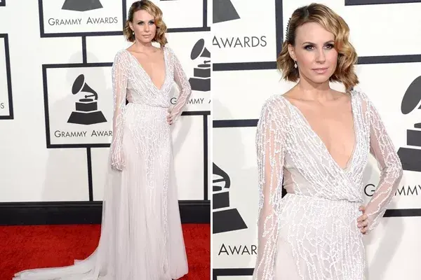 Kelti Knight optó por un diseño de tul con bordados, de Paolo Sebastian. ¿Te gusta?