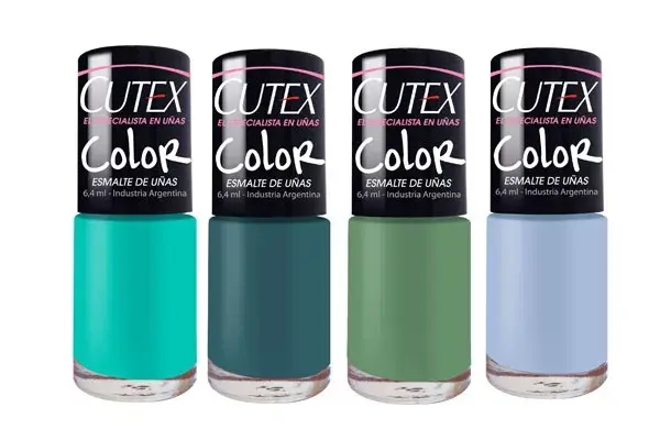 Esmaltes Cutex en tonos celestes y verdes, $10 cada uno
