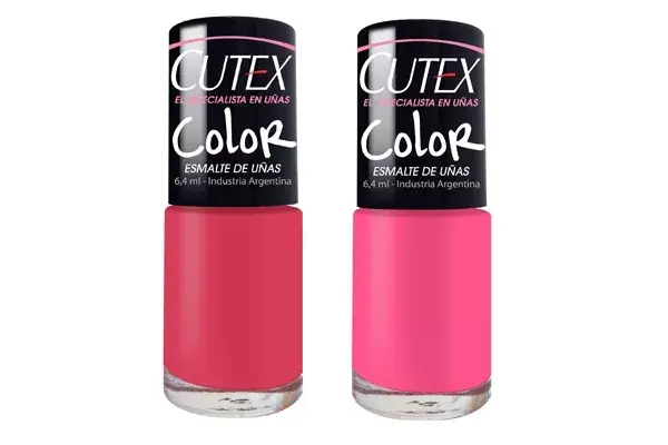 Esmaltes Cutex en tonos fucsia y fresa, $10 cada uno