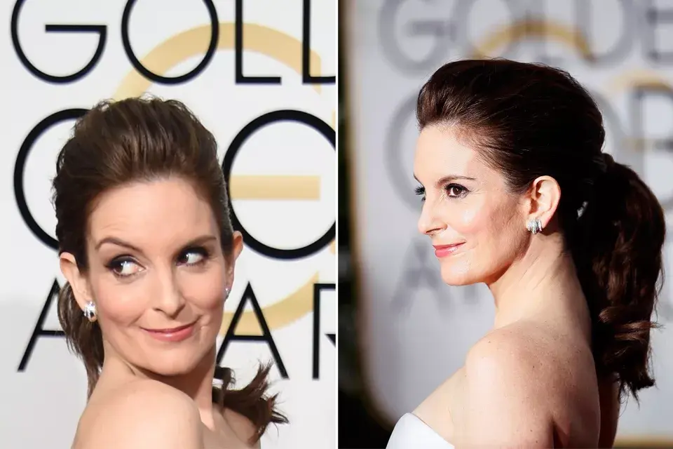Tina Fey, una de las conductoras del show, se peinó con una colita alta muy juvenil